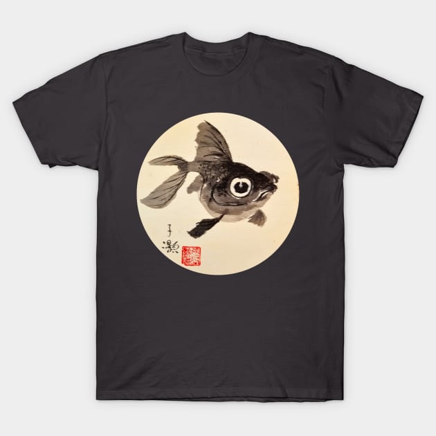 Cute-eye Black Goldfish T-Shirt by Huluhua